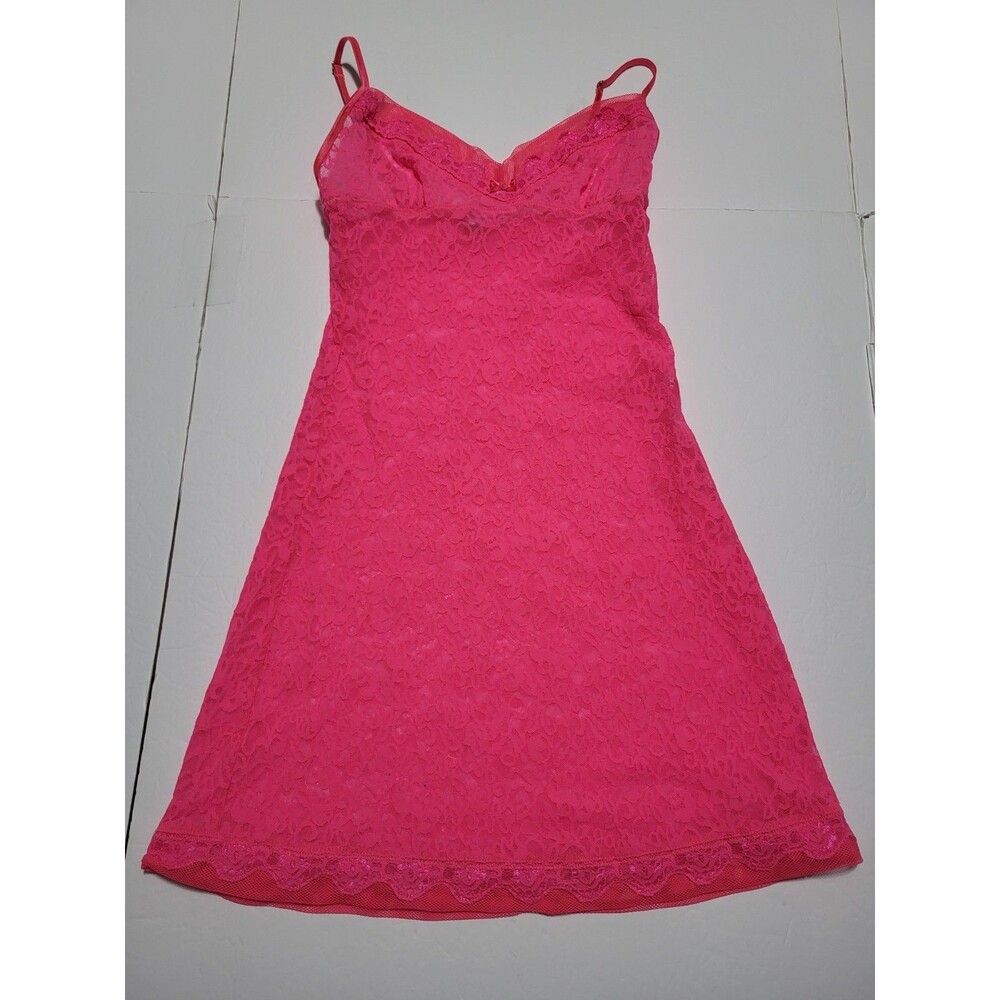 (#L4) Vtg Victoria's Secret Hot Pink Lace Babydoll Nightie Size S Adjustable V